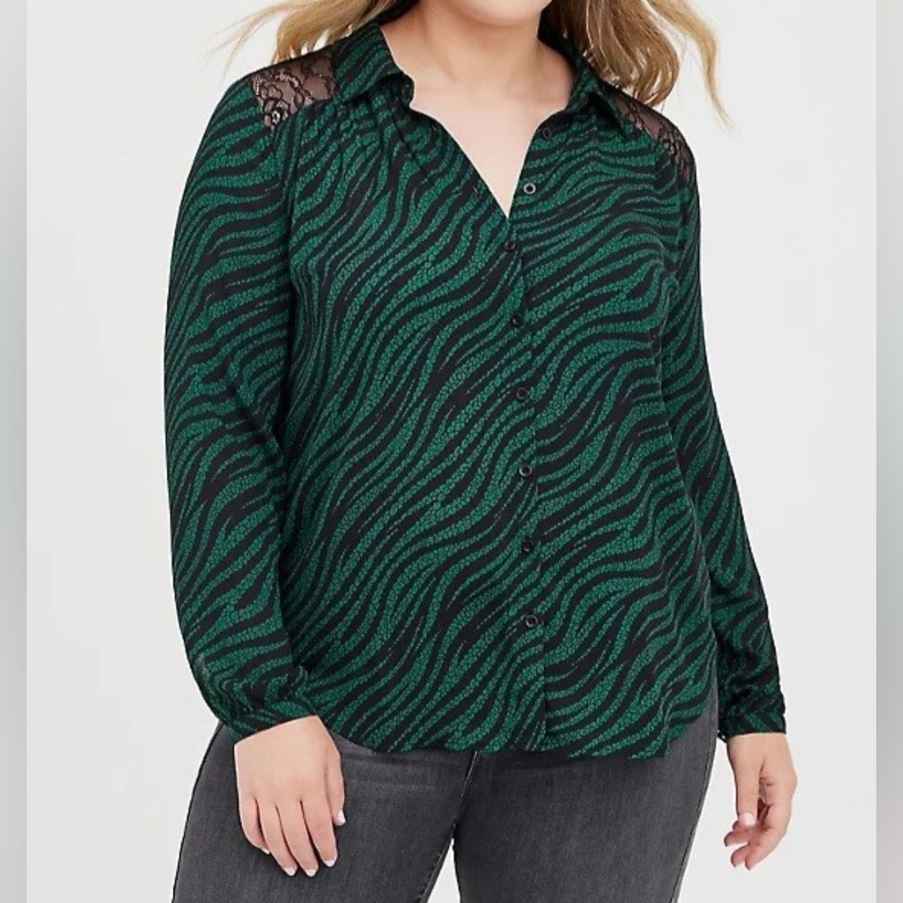 Torrid Women's Georgette Lace Trim Drop Shoulder Button-Up Shirt Plus Size 6X
